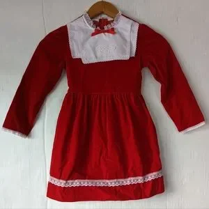 Vintage Dresses Vintage 7s 80s 90s Girls Red Velvet Dress With